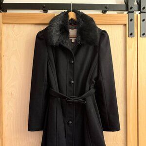 Banana Republic Black Wool Coat w/ Faux Fur Collar -  M - Petite